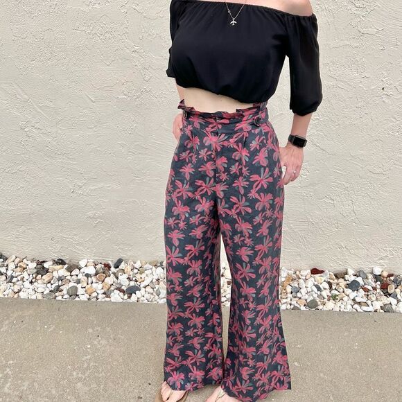 Moussy Pants - Moussy High Waist Floral Wide Leg Pants Size 2